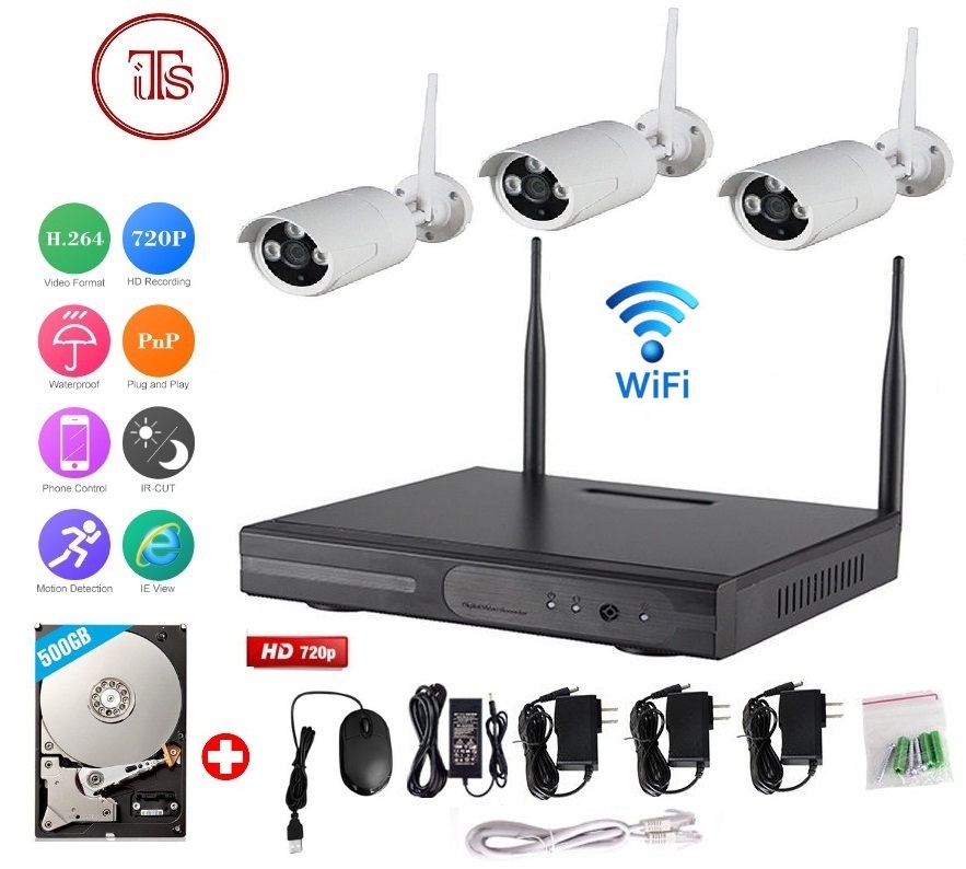 Wireless 4Ch WiFi NVR 3 Wifi Outdoor Camera Kit